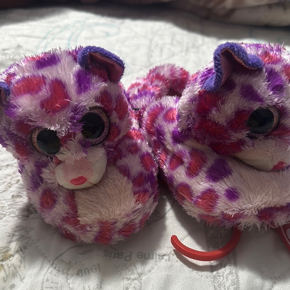 Ty Kids Slippers - Pink and Purple Leopard
